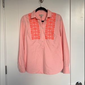 J. Crew Neon Pink/White Embroidered Tunic Shirt